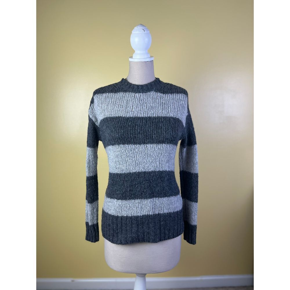American Eagle Striped Knit Preppy‎ Sweater Cozy Ribbed Crew Neck Pullover XS